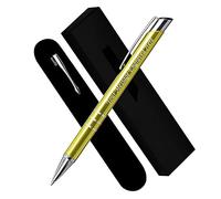 Paul Clover Personalised Engraved Blue Ink Ballpoint Pen with Medium Point - Refillable - Lacquered Aluminium Finish - Velvet Pouch, Gift Box & Black Refill - Great Gift for Men, Women - Yellow