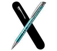 Paul Clover Personalised Engraved Blue Ink Ballpoint Pen with Medium Point - Refillable - Lacquered Aluminium Finish - Gift-Ready Velvet Pouch & Black Refill - Great Gift for Men, Women - Light Blue