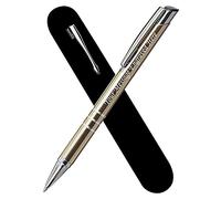 Paul Clover Personalised Engraved Blue Ink Ballpoint Pen with Medium Point - Refillable - Lacquered Aluminium Finish - Incl. Gift-Ready Velvet Pouch & Black Refill - Great Gift for Men, Women - Beige