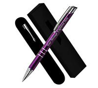 Paul Clover Personalised Engraved Blue Ink Ballpoint Pen with Medium Point - Refillable - Lacquered Aluminium Finish - Velvet Pouch, Gift Box & Black Refill - Great Gift for Men, Women - Pink