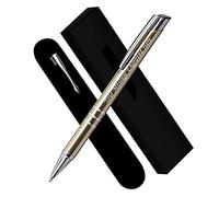 Paul Clover Personalised Engraved Blue Ink Ballpoint Pen with Medium Point - Refillable - Lacquered Aluminium Finish - Velvet Pouch, Gift Box & Black Refill - Great Gift for Men, Women - Beige