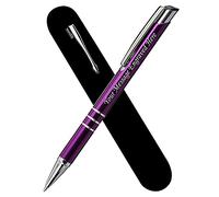 Paul Clover Personalised Engraved Blue Ink Ballpoint Pen with Medium Point - Refillable - Lacquered Aluminium Finish - Incl. Gift-Ready Velvet Pouch & Black Refill - Great Gift for Men, Women - Pink