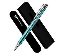 Paul Clover Personalised Engraved Blue Ink Ballpoint Pen with Medium Point - Refillable - Lacquered Aluminium Finish - Velvet Pouch, Gift Box & Black Refill - Great Gift for Men, Women - Light Blue