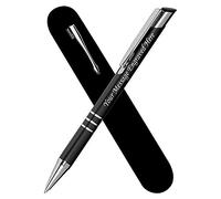 Paul Clover Personalised Engraved Blue Ink Ballpoint Pen with Medium Point - Refillable - Lacquered Aluminium Finish - Incl. Gift-Ready Velvet Pouch & Black Refill - Great Gift for Men, Women - Black