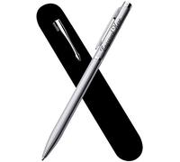 Paul Clover Personalised Engraved Elegant Metal Slim Ballpoint Pen in a Classy Velvet Pouch, Personalised Gifts for the Holidays or Christmas - Enter Your Custom Text (Silver)