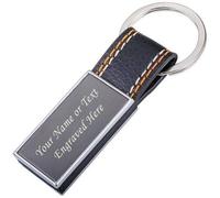 Paul Clover Personalised Engraved Leather Denim Mirror Keyring/Keychain In Gift Box - Enter Your Custom Text