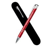 Paul Clover Personalised Engraved Metal Ballpoint Pen Comes In Velvet Pouch Blue Plus Black Ink Refill - Enter Your Custom Text (Red)