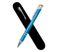 Paul Clover Personalised Engraved Metal Ballpoint Pen Comes In Velvet Pouch Blue Plus Black Ink Refill - Enter Your Custom Text (Aqua)