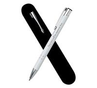 Paul Clover Personalised Engraved Metal Ballpoint Pen Comes In Velvet Pouch Blue Plus Black Ink Refill - Enter Your Custom Text (White)