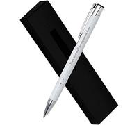 Paul Clover Personalised Engraved Metal Pen with 5 Black Ink Refills in a Lovely Gift Box, Personalised Gift for Anniversary, Christmas - Enter Your Custom Text (White)