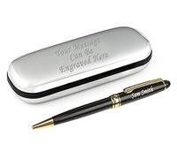 Paul Clover Personalised Engraved Pen and Engraved Classy Chrome Case - Personalised Gifts for Anniversary, Christmas, Gifts For Men and Women - Enter Your Custom Text (Gold Trim)