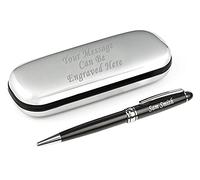 Paul Clover Personalised Engraved Pen and Engraved Classy Chrome Case - Personalised Gifts for Anniversary, Christmas, Gifts For Men and Women - Enter Your Custom Text (Black)
