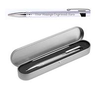 Paul Clover Personalised Laser Engraved Custom Metal Premium Pen with Black Ink in Matching Coloured Engraved Tin Case, Custom Present, Gifts for Christmas - Enter Your Custom Engraving (Silver)