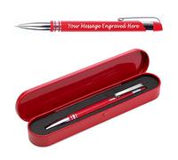 Paul Clover Personalised Laser Engraved Custom Metal Premium Pen with Black Ink in Matching Coloured Engraved Tin Case, Custom Present, Gifts for Christmas - Enter Your Custom Engraving (Red)