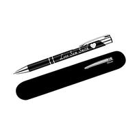 Paul Clover Personalised Pens For Women and Men Blue Ink Ballpoint Engraved Pen - Black Refill Included - Lacquered Aluminium Finish - Optional Velvet Pouch & Gift Box