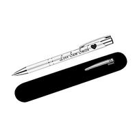 Paul Clover Personalised Pens For Women and Men Blue Ink Ballpoint Engraved Pen - Black Refill Included - Lacquered Aluminium Finish - Optional Velvet Pouch & Gift Box