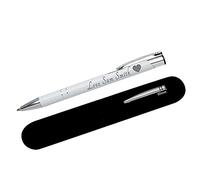 Paul Clover Personalised Pens For Women and Men Blue Ink Ballpoint Engraved Pen - Black Refill Included - Lacquered Aluminium Finish - Optional Velvet Pouch & Gift Box