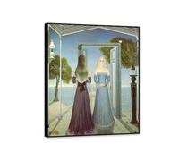 Paul Delvaux Wall Art At the Door Print on canvas Surrealism Canvas Art Famous Painting Reproduction Poster Bedroom Living Room Decor Home85x70cm(33x27in) Black Framed