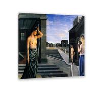 Paul Delvaux Wall Art Grise City Print on canvas Surrealism Canvas Art Famous Painting Reproduction Poster Bedroom Living Room Decor Home70x70cm(28x28in) Framed