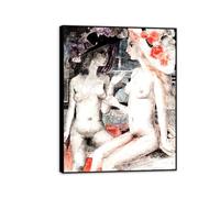 Paul Delvaux Wall Art Julie and Her Friend Print on canvas Surrealism Canvas Art Famous Painting Reproduction Poster Bedroom Living Room Decor Home90x70cm(36x28in) Black Framed