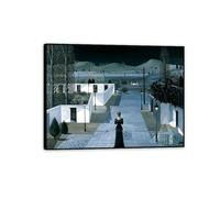 Paul Delvaux Wall Art Landscape with Lanterns Print on canvas Surrealism Canvas Art Famous Painting Reproduction Poster Bedroom Living Room Decor Home90x70cm(36x28in) Black Framed