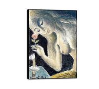 Paul Delvaux Wall Art The Siren Print on canvas Surrealism Canvas Art Famous Painting Reproduction Poster Bedroom Living Room Decor Home55x40cm(22x16in) Black Framed