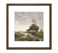 Paul Gabriel A Watercourse Near Abcoude Painting 8X8 Inch Square Wooden Framed Wall Art Print Picture with Mount Artery8 Brown One Size