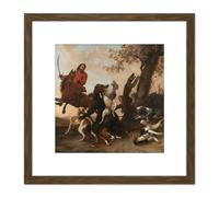 Paul Gabriel Bear Hunt With Dogs Scene Painting 8X8 Inch Square Wooden Framed Wall Art Print Picture with Mount Artery8 Brown One Size
