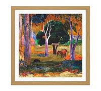 Paul Gauguin Landscape With A Pig And A Horse Hiva Oa Square Wooden Framed Wall Art Print Picture 16X16 Inch