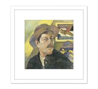 Paul Gauguin Self Portrait With A Hat 8X8 Inch Square Wooden Framed Wall Art Print Picture with Mount Artery8 White One Size
