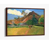 Paul Gauguin, Tahitian Landscape - Blue Canvas Floater Frame Print Picture Art - Walnut Frame 30 inch wide x 20 inch high