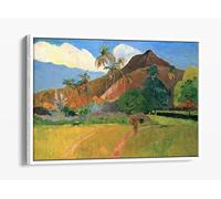 Paul Gauguin, Tahitian Landscape - Blue Canvas Floater Frame Print Picture Art - White Frame 30 inch wide x 20 inch high