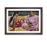 Paul Gauguin Tahitian Women on The Beach Framed Print | A2 Walnut Framed Wall Art | Ready to Hang | Modern Beach Picture | Living Room Bedroom Lounge Office