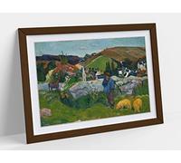 Paul Gauguin, The Swineherd Blue Framed Wall Art Print Picture - A1 - Walnut Frame