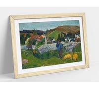 Paul Gauguin, The Swineherd Blue Framed Wall Art Print Picture - A4 - Light Oak Frame