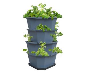 Paul Potato Starter Potato Tower Stackable Raised Bed Planter Flower Pot for Balcony, Garden and Patio Including Saucer (4 levels, Blue)
