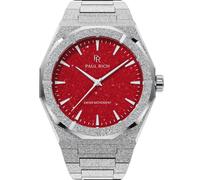 Paul Rich Men's Luxury Stainless Steel Watch - Rugged & Stylish Timepiece for Business, Gift, or Graduation - Fancy Analog Water Resistant Wrist Watch for Him - Frosted Star Dust II, Silver/Red, Paul