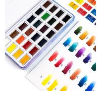 Paul Rubens Watercolour Paint Set, 24 Colours Solid Watercolor Paint Blue Portable Metal Case with Palette Highly Pigmented Prefect for Beginner, Hobbyist and Student.