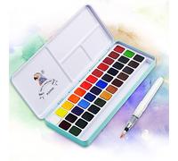 Paul Rubens Watercolour Paint Set 36 Vivid Colors in Pocket Box with Metal Ring and Bonus Watercolor Brush, Perfect for Beginners & More