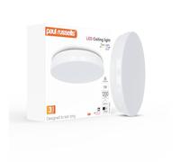 paul russells 12W LED Ceiling Light, 1200lm, Bright Daylight 6500K, 60Watt Equivalent, IP44 Water Resist, Ideal for Living Room, Kitchen, Office, Garage, Modern Round Light, Energy Saving, 1 Pack