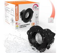 paul russells 6W LED Recessed Downlights, Dimmable Ceiling Lights with Adjustable 3CCT Warm Cool Daylight, IP65 Water, Dust & Fireproof Black Bezel Spotlight Bulbs for Bathroom, Kitchen, 1 Pack