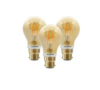 paul russells B22 Bayonet Cap LED Filament - 7Watt 50W Equivalent 680LM Lumens 2200K BC Standard GLS A60 - Amber Bright Energy Saving Light Non-Dimmable - Extra Warm White Bulbs - Pack of 3