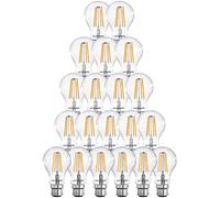paul russells B22 Bayonet Cap LED Filament - 7Watt 60W Equivalent 806LM Lumens 2700K BC Standard GLS A60 - Super Bright Energy Saving Light Non-Dimmable - Warm White Bulbs - Pack of 20