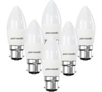 Paul Russells C35 Led Candle B22 Bulb, 4.9W 40W Eq, 470Lm, 4000K Cool White, Frosted, Non-Dimmable, 6 Pack