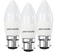 Paul Russells C35 Led Candle B22 Bulb, 6.5W 60W Eq, 806Lm, 2700K Warm White, Frosted, Non-Dimmable, 3 Pack