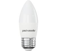 Paul Russells C35 Led Candle E27 Bulb, 6.5W 60W Eq, 806Lm, 4000K Cool White, Frosted, Non-Dimmable, 1 Pack