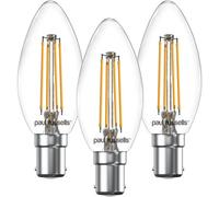 paul russells LED Candle Filament Light - 4.5W 40W Equivalent Replacement, 470LM Lumens, 2700K Warm White, SBC B15 Small Bayonet Cap C35 Bulbs - Bright Energy Saving Non-Dimmable Lamps - 3 Pack