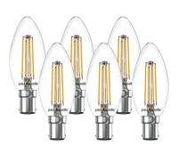 Paul russells LED Candle Filament Light - 4.5W 40W Equivalent Replacement, 470LM Lumens, 2700K Warm White, SBC B15 Small Bayonet Cap C35 Bulbs - Bright Energy Saving Non-Dimmable Lamps - Pack of 6