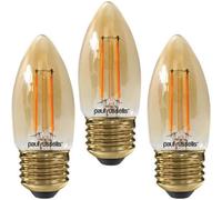 paul russells LED Candle Filament Light - 2.5W 20W Equivalent Replacement, 200LM Lumens, 2200K Extra Warm White, ES E27 Edison Screw C35 Bulbs - Energy Saving Non-Dimmable Lamps - Pack of 3