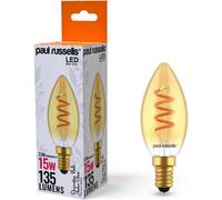 paul russells Spiral Filament LED Candle Small Edison Screw E14 2.5W Vintage Light - Replace 15W Extra Warm White 1800K SES C35 Amber Retro Style Decorative Non-Dimmable Bulbs No Flicker - Pack of 1
